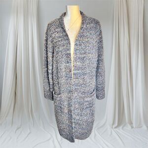 WILLIAM RAST Open Front Duster Cardigan Sweater Size M Marled Earthtones Pockets